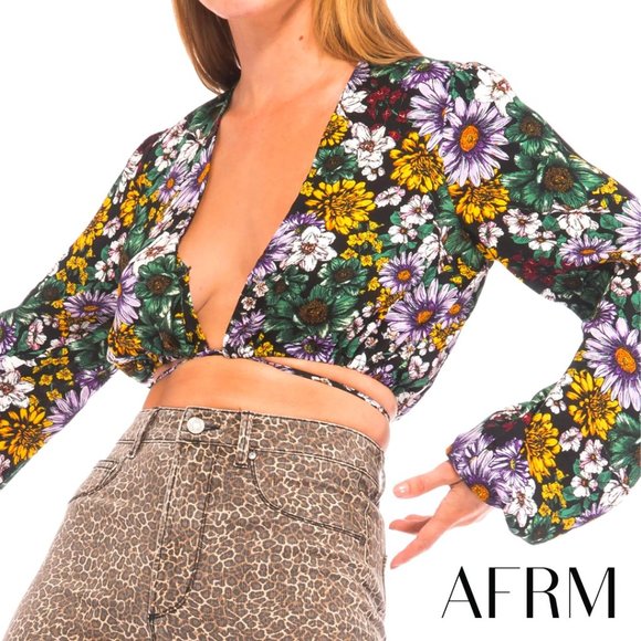 AFRM Tops - NWT AFRM Black Botanical Garden Bolero Shrug Crop Top  Soft & Drapey XL